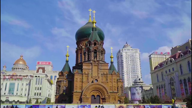 欧式风情 中国哈尔滨索菲亚大教堂视频下载