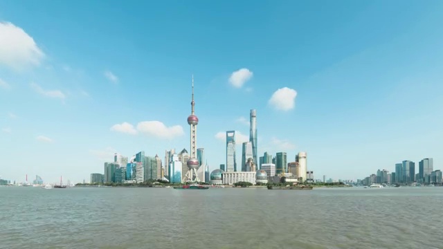 晴朗天气下的上海陆家嘴白天4K高清延时摄影视频素材视频素材