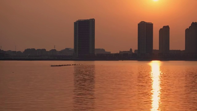 青岛城市风光唐岛湾日出延时摄影4K视频视频素材