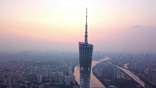 航拍视角下的广州塔日落4K高清视频视频素材