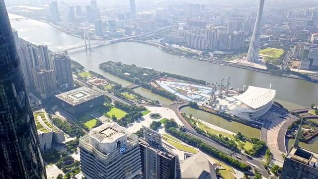 航拍视角下的广州珠江新城广州塔白天4K高清视频视频素材