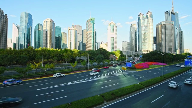 晴朗天气下的上海陆家嘴日落实时4K高清视频视频素材