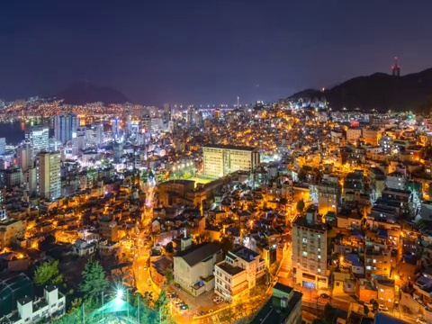 夜间城市建筑/釜山，韩国视频下载