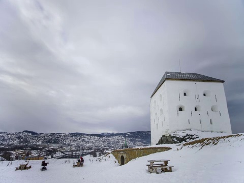 挪威特隆赫姆山上的克里斯蒂安斯坦·费斯宁城堡视频下载