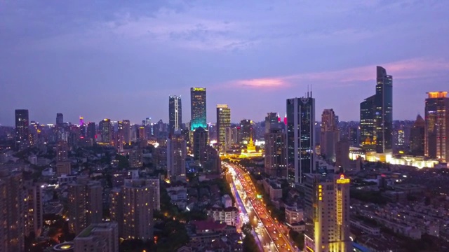航拍视角下的上海展览中心夜景4K高清视频视频下载
