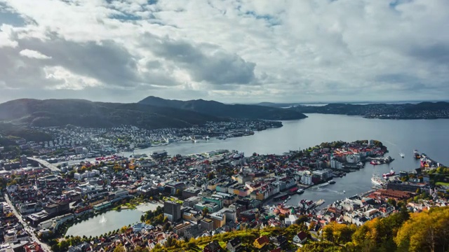 挪威卑尔根高视角延时风光视频下载