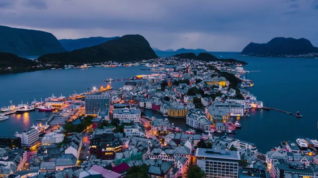 挪威奥勒松城市天际线日转夜延时摄影视频素材
