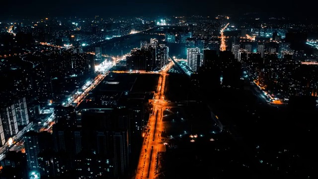 4k航拍城市夜景灯火通明车流延时素材视频素材