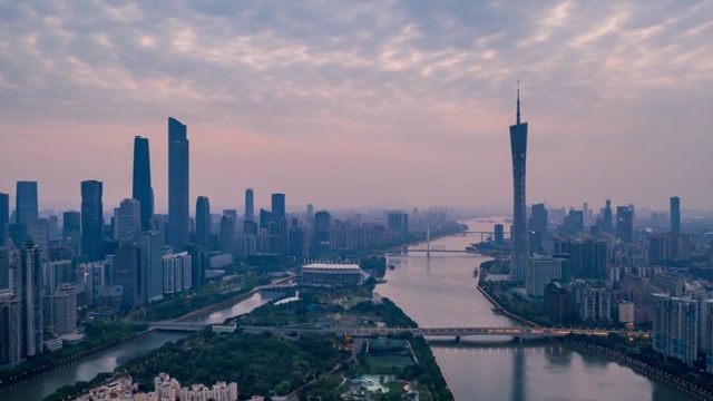 广州珠江新城日出前航拍视频素材