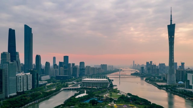 广州珠江新城日出航拍视频素材