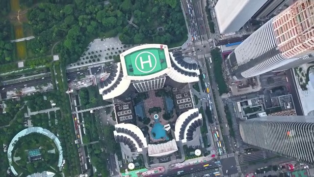 航拍视角下的深圳市福田市民中心日落4K高清视频视频素材