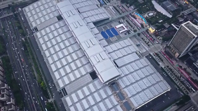 航拍视角下的深圳市福田市民中心日落4K高清视频视频素材