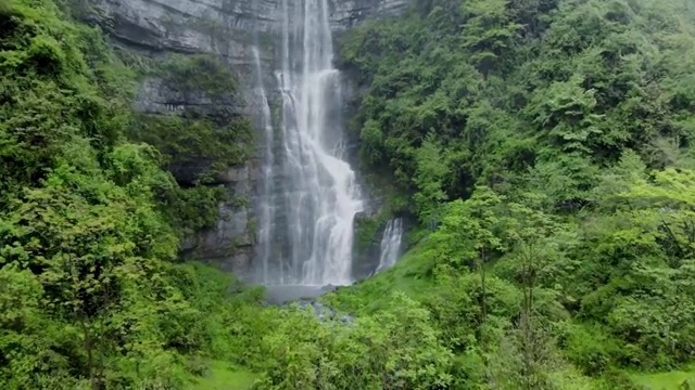 航拍森林中的瀑布视频素材