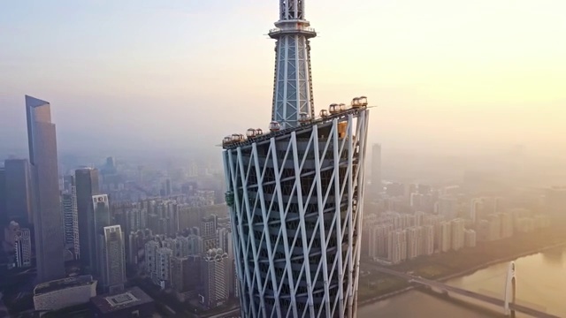 航拍视角下的广州广州塔珠江新城日出4K高清视频视频素材