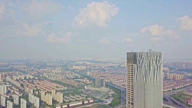 航拍视角下的上海前滩东方体育中心4K高清视频视频素材
