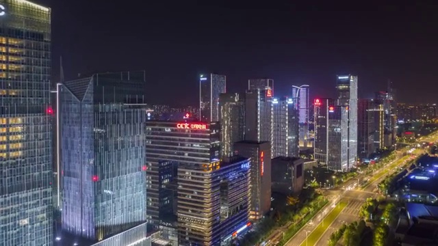 延时航拍南京河西繁华夜景视频素材