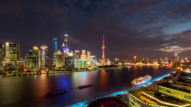 晴朗天气下的上海陆家嘴外滩日落夜景4K高清视频视频素材