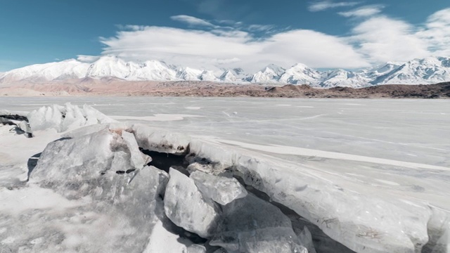 中国新疆冬季被冰封的喀拉库勒湖延时视频下载