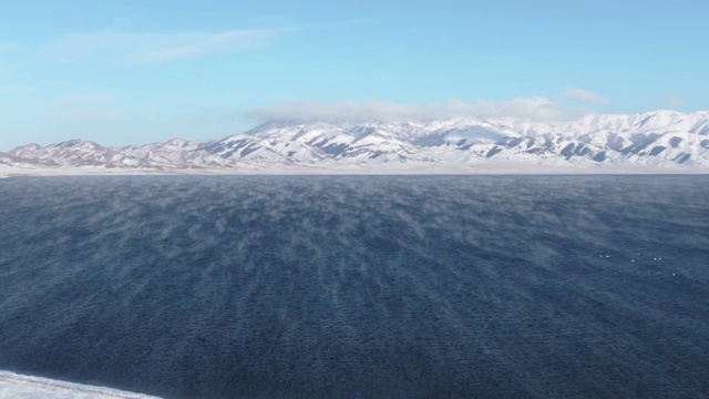 航拍中国新疆冬季的赛里木湖视频素材