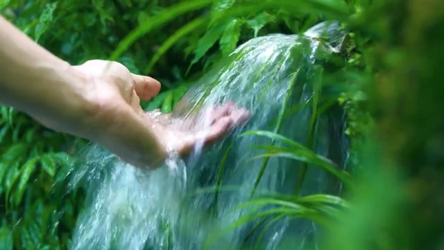 手接小溪的水流视频素材