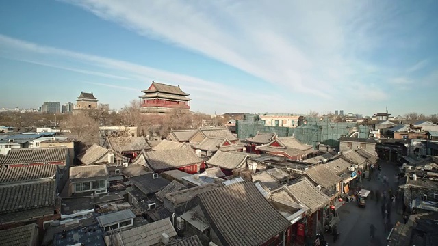 中国北京胡同与钟鼓楼延时摄影视频素材