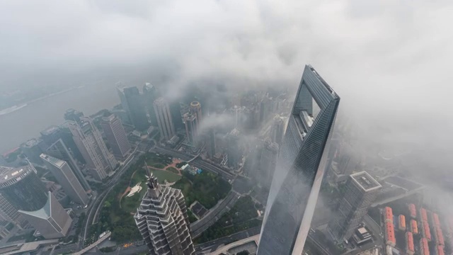 云雾下的上海陆家嘴日出夜转日4K高清延时摄影视频视频素材
