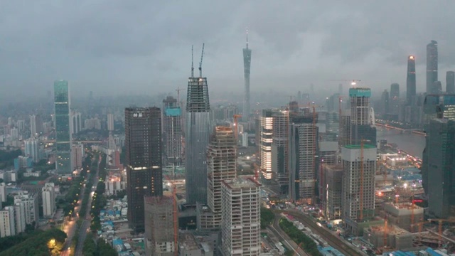 中国广东广州琶洲，航拍在建中的电商总部区与国际会展中心区视频素材