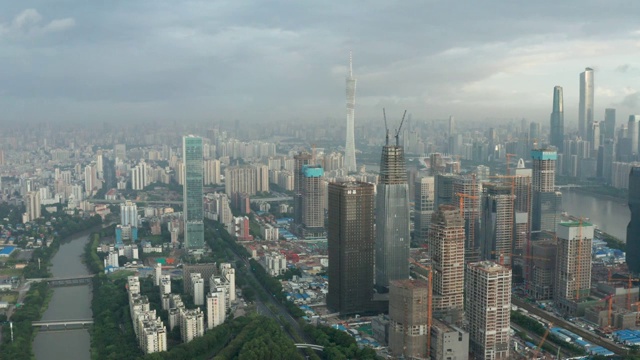 中国广东广州，航拍琶洲会展区和在建中的电商总部区视频素材