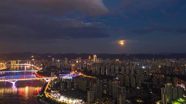 移动延迟重庆夜景超级月亮视频素材