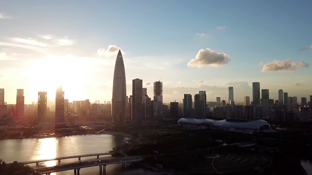 深圳湾人才公园黄昏航拍视频素材