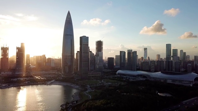 深圳湾人才公园黄昏航拍视频素材