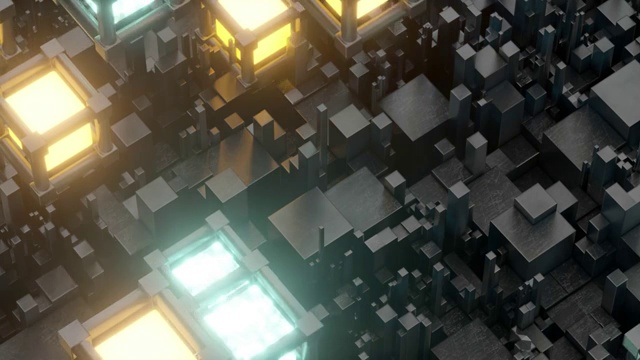 工业感创意小方块悬浮在黑色方块背景上视频素材