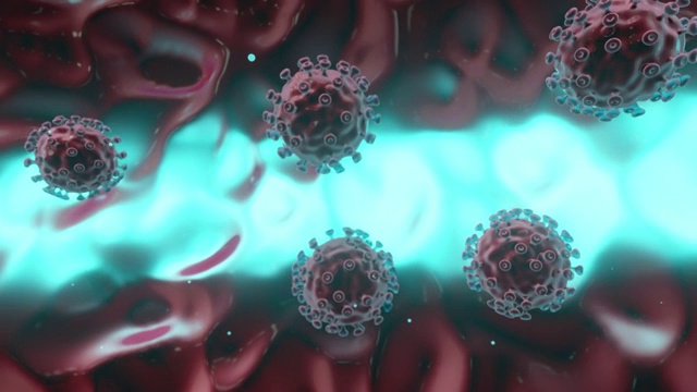 运动的红色球形冠状病毒视频素材