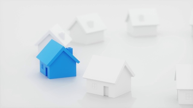 白色简约小屋模型环绕的蓝色小屋模型视频素材