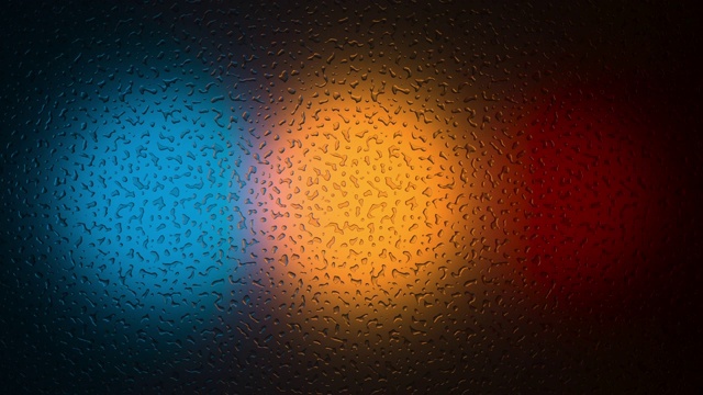 玻璃上的水珠与亮起霓虹灯光 3D渲染视频素材