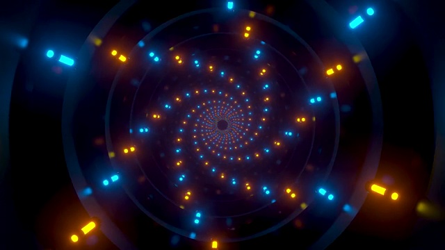 霓虹灯光与圆形隧道 3D渲染视频素材