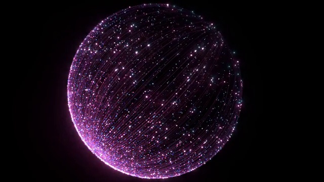 紫色梦幻粒子与线条 3D渲染视频素材