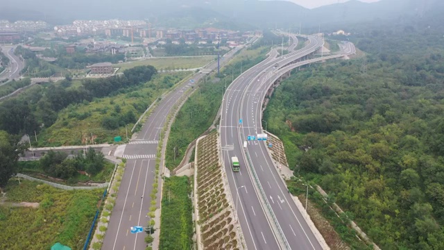 航拍北京门头沟山区公路立交桥视频素材