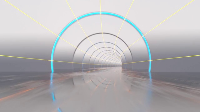 白色圆形隧道与发光光线 3D渲染视频素材