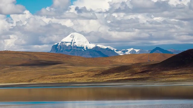 西藏阿里拉昂措冈仁波齐雪山延时风光视频素材
