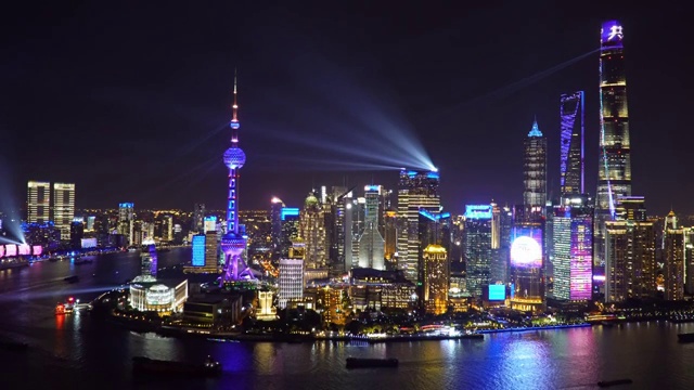 夜景上海国庆节中秋节光影秀灯光秀4K高清视频视频素材