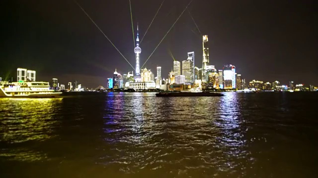 夜景上海国庆节中秋节光影秀灯光秀4K高清视频视频素材