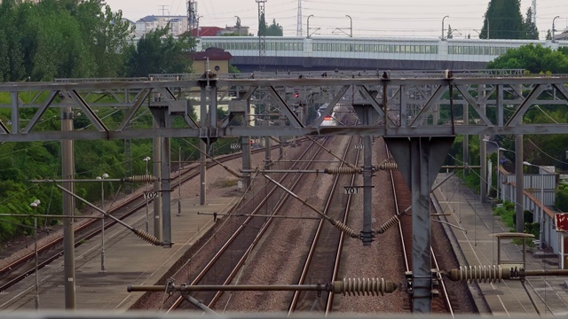 长焦视角下的上海高铁火车铁轨4K高清视频视频素材