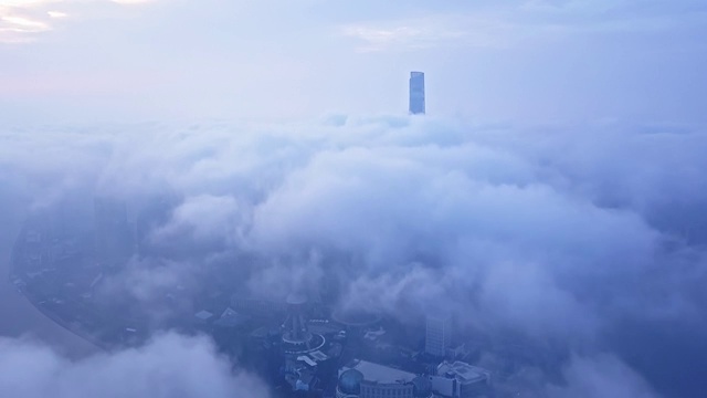 航拍视角下的上海陆家嘴航拍黎明前夕4K高清视频视频素材