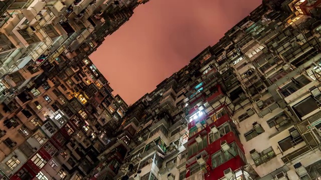 中国香港鰂鱼涌巨厦白天到黑夜延时视频下载