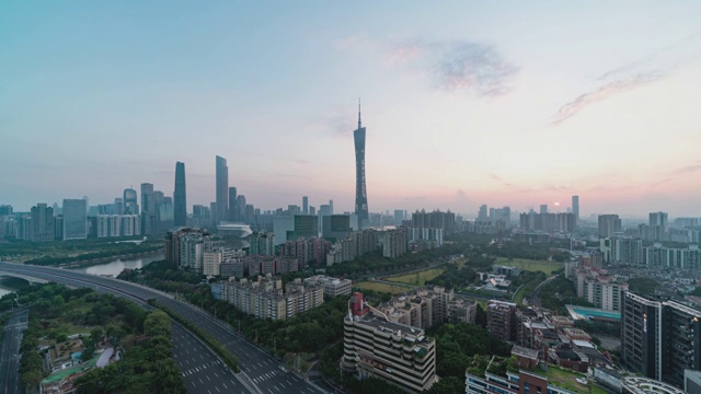 晴朗天气下的广州珠江新城日出8K延时摄影视频视频素材