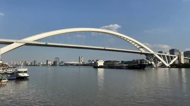 卢湾东看卢浦大桥码头延时2020秋下午多云视频下载