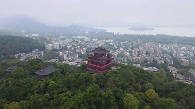 杭州西湖新十景吴山城隍阁航拍视频素材