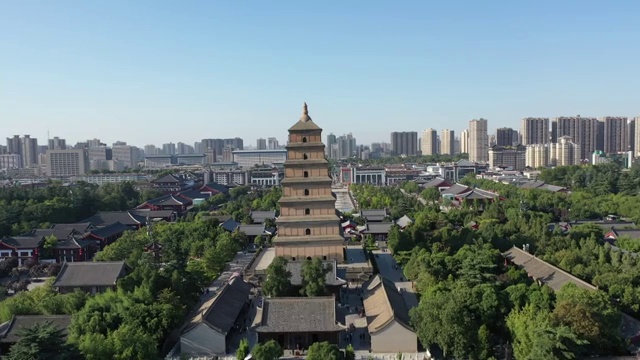 陕西西安大雁塔古建筑风光航拍视频素材