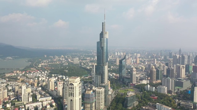 江苏南京城市天际线紫峰大厦航拍景观视频素材